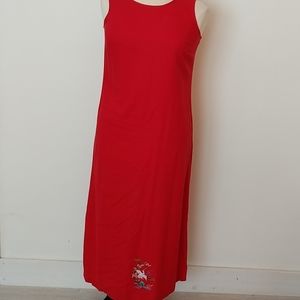 Linen! Red Embroidered Sheath Maxi